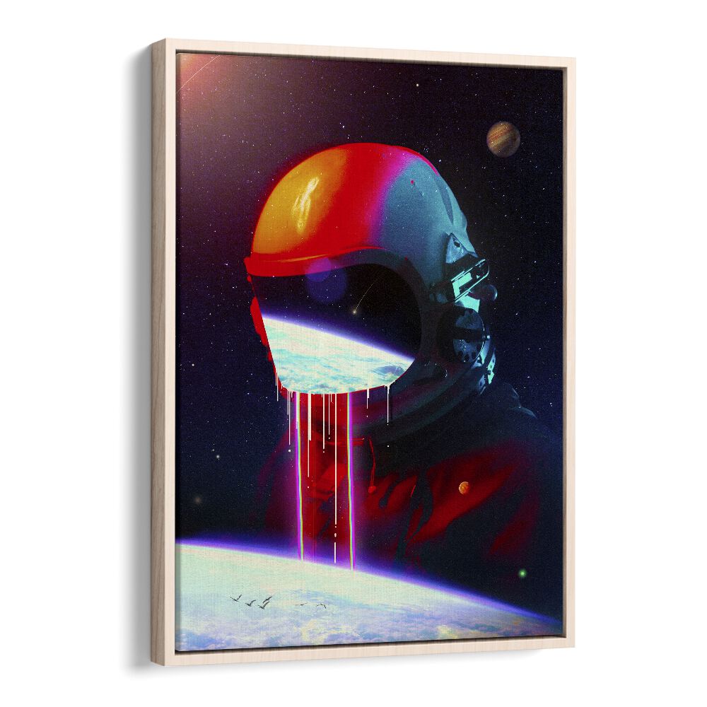 Leak By Francis Minoza Astronaut & Nasa Paintings, Space Art Prints Artwork in Oak Wood Floater Frame
