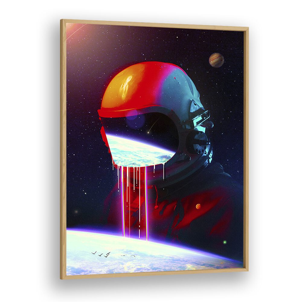 Leak By Francis Minoza Astronaut & Nasa Paintings, Space Art Prints Artwork in Oak Wood Plain Frame
