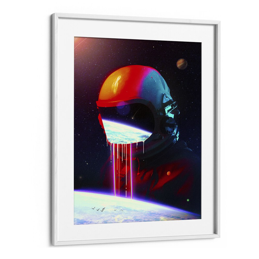 Leak By Francis Minoza Astronaut & Nasa Paintings, Space Art Prints Artwork in White Frame With Mount
