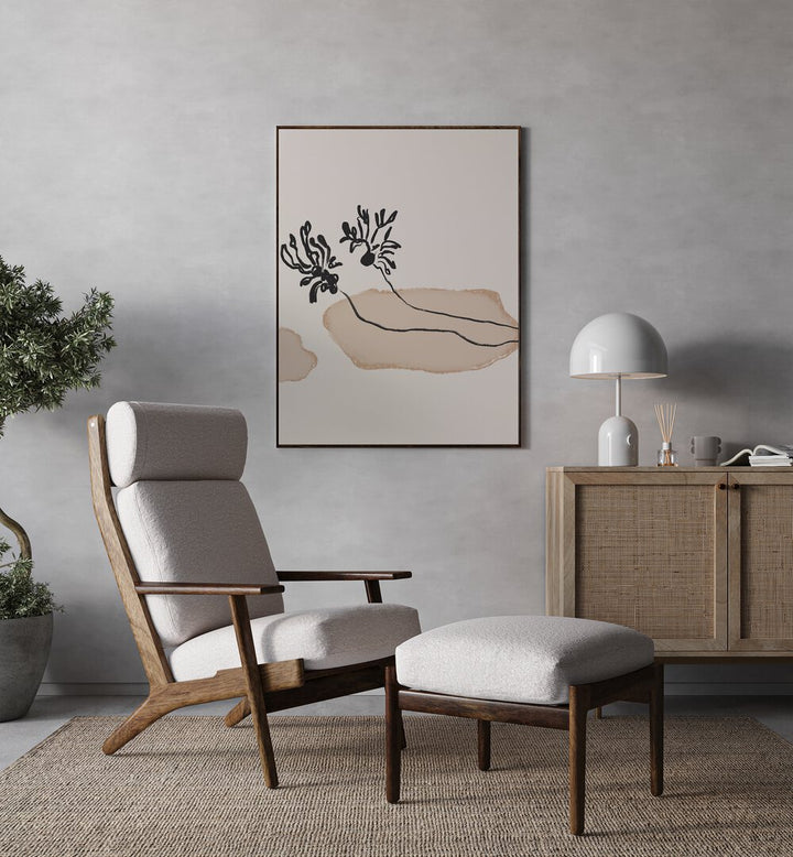 Stylish living room featuring LEAVES NO I, FLORAL FLOWER PAINTINGS, adding nature's beauty to home decor.