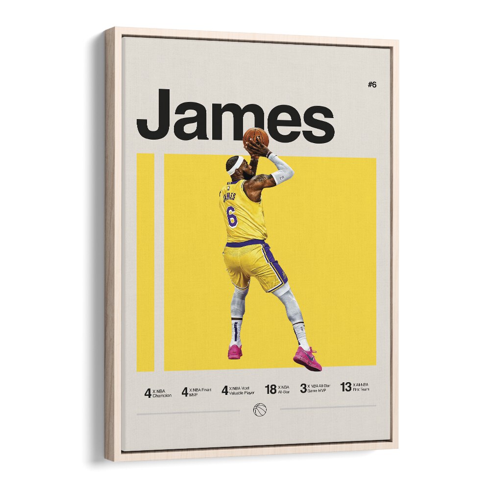 Lebron James Sports Art Artwork in Oak Wood Floater Frame