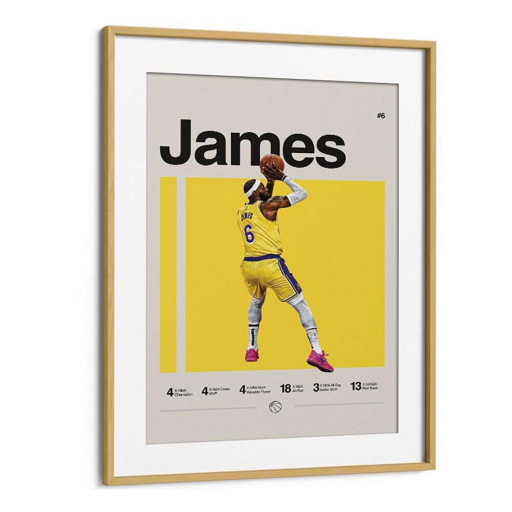 Lebron James Sports Art Artwork in Oak Wood Frame With Mount