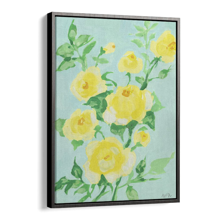 Lemon Roses By Ania Zwara Botanical Flower Paintings Artwork  in Black Floater Frame