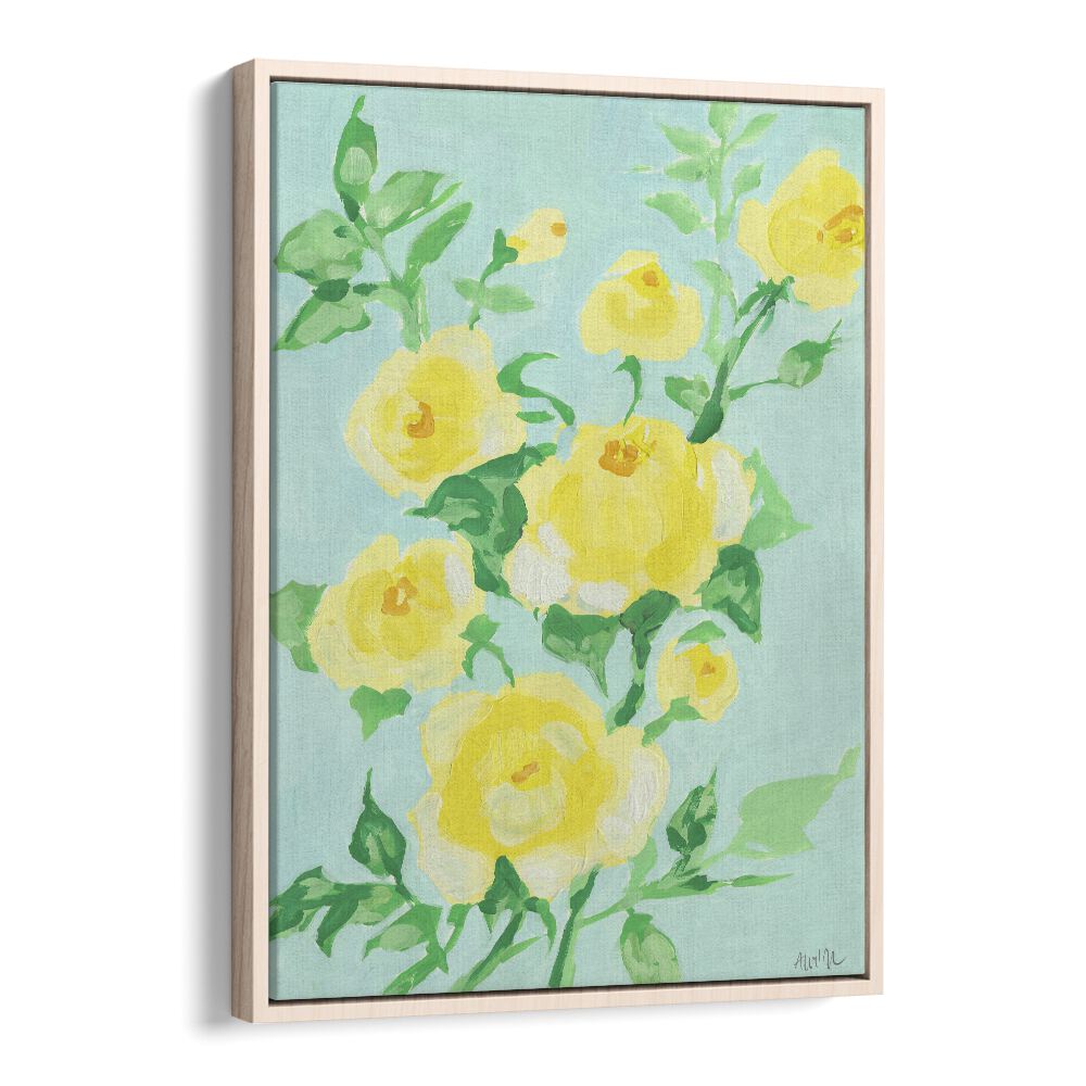 Lemon Roses By Ania Zwara Botanical Flower Paintings Artwork in Oak Wood Floater Frame