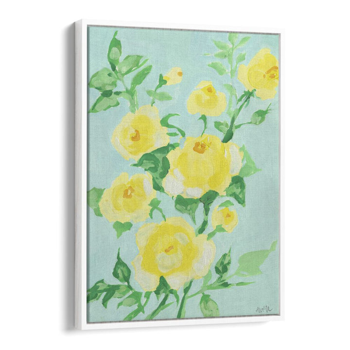 Lemon Roses By Ania Zwara Botanical Flower Paintings Artwork  in White Floater Frame