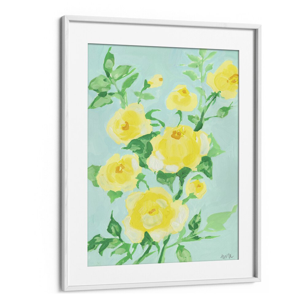 Lemon Roses By Ania Zwara Botanical Flower Paintings Artwork  in White frame With Mount