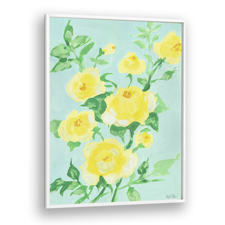 Lemon Roses By Ania Zwara Botanical Flower Paintings painting Artwork  in White Plain Frame