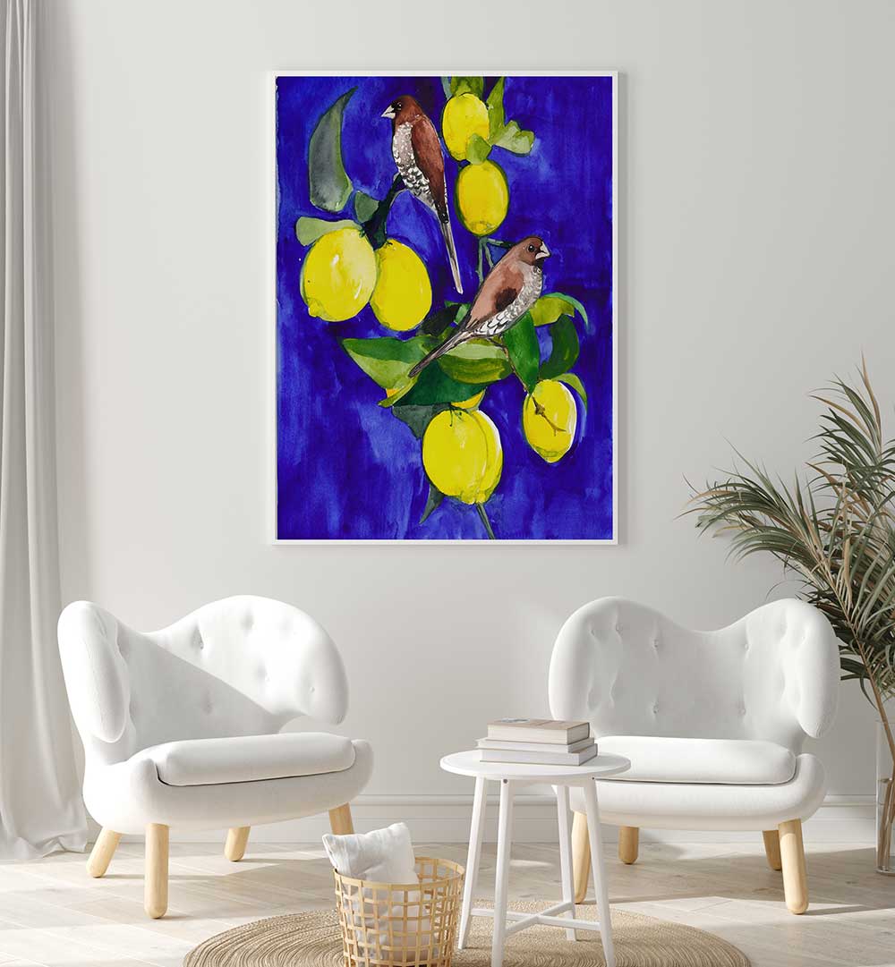 LEMON TREE WITH FINCHES , ANIMAL PAINTINGS