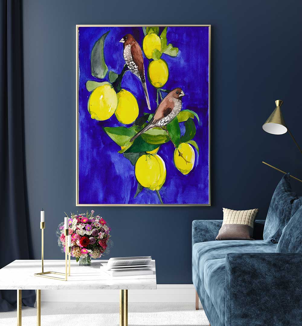 LEMON TREE WITH FINCHES , ANIMAL PAINTINGS