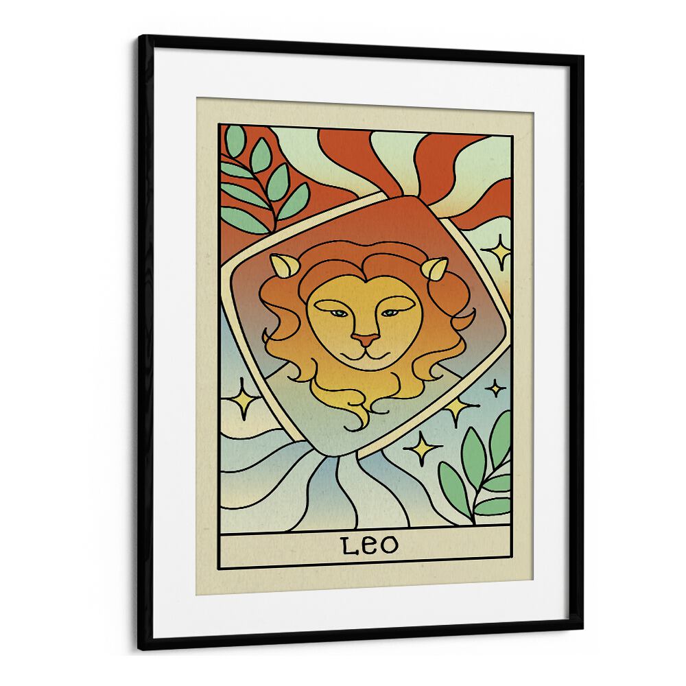 Leo Zodiac & Tarot Art Artwork in Black Frame With Mount