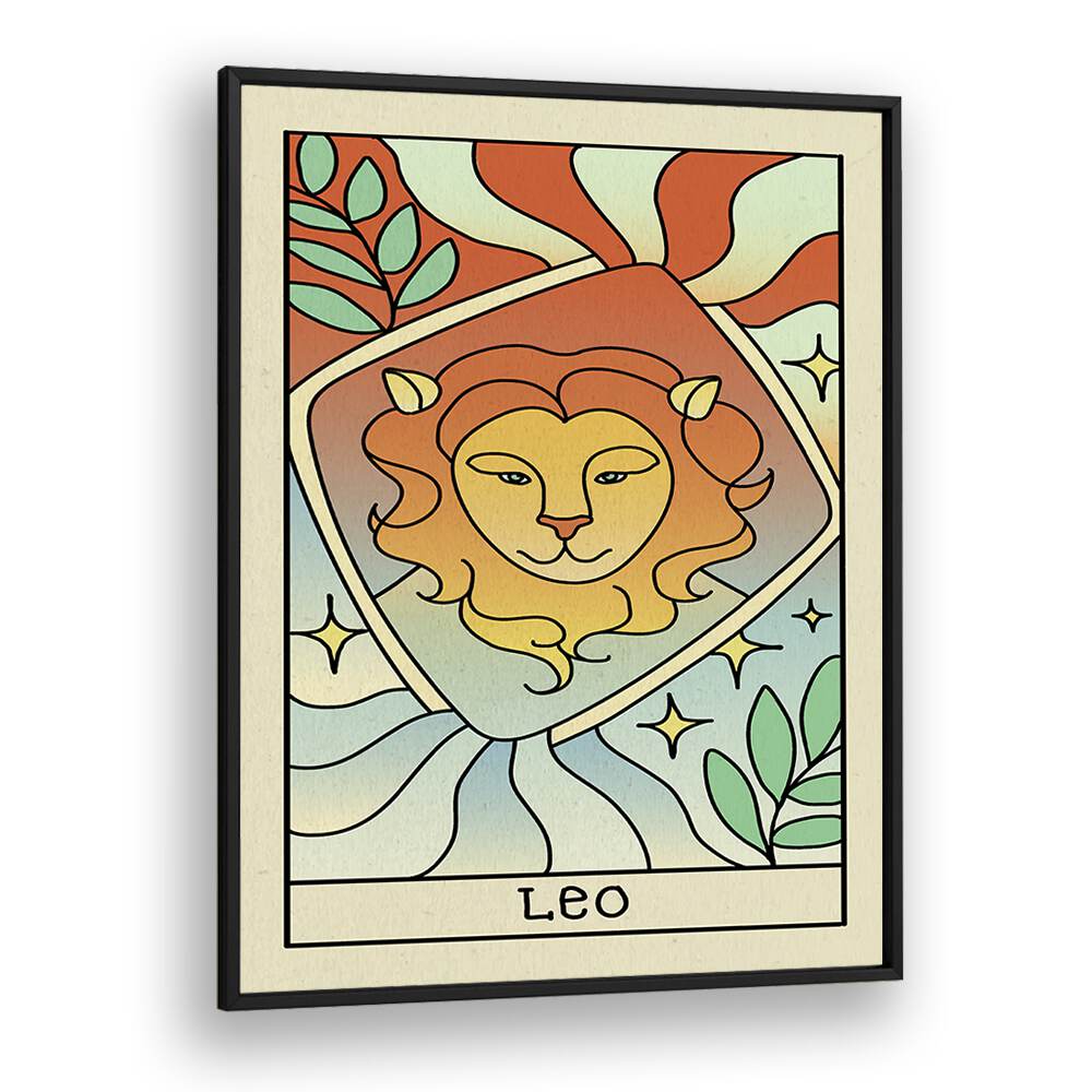 Leo Zodiac & Tarot Art Artwork in Black Plain Frame