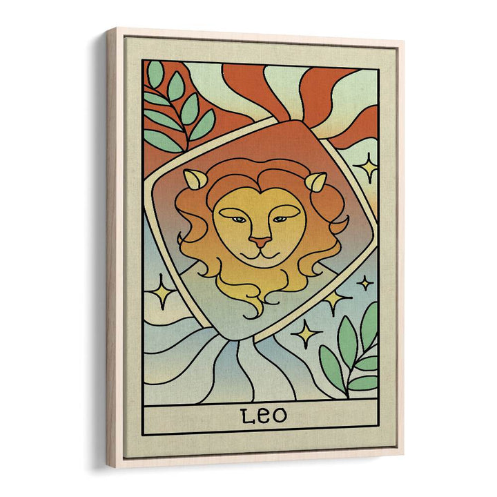 Leo Zodiac & Tarot Art Artwork in Oak Wood Floater Frame