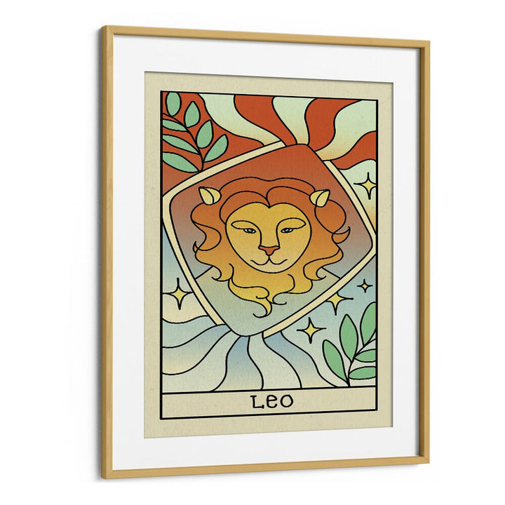 Leo Zodiac & Tarot Art Artwork in Oak Wood Frame With Mount