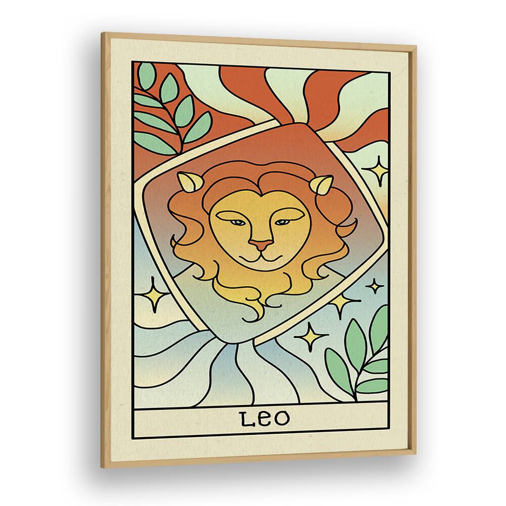 Leo Zodiac & Tarot Art Artwork in Oak Wood Plain Frame