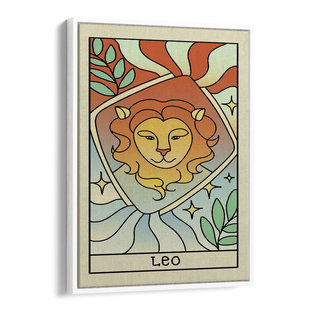 Leo Zodiac & Tarot art painting Artwork in White Floater Frame