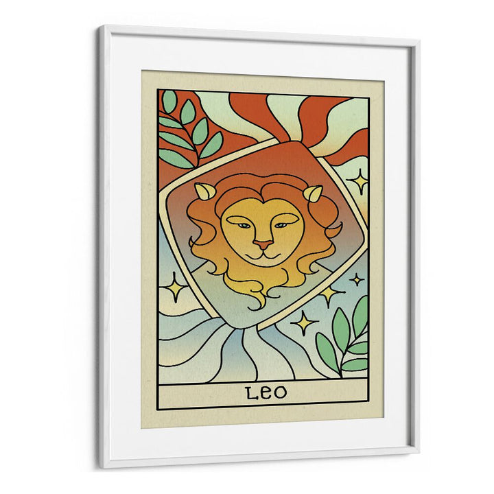 Leo Zodiac & Tarot Art Artwork in White Frame With Mount