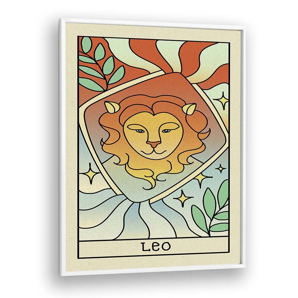 Leo Zodiac & Tarot art Artwork in White Plain Frame