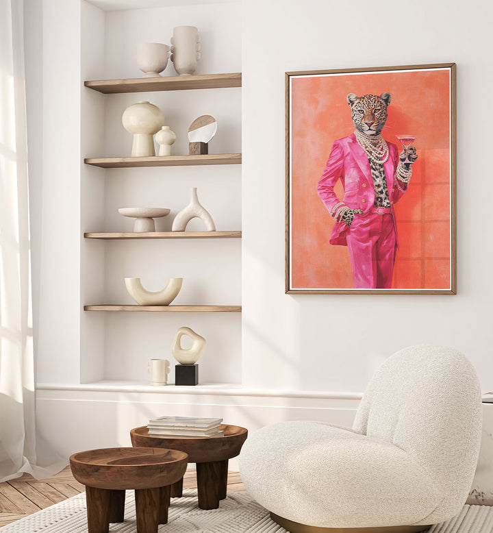 LEOPARD DRESSED IN PINK SATIN SUIT , ALTERED ART PRINTS