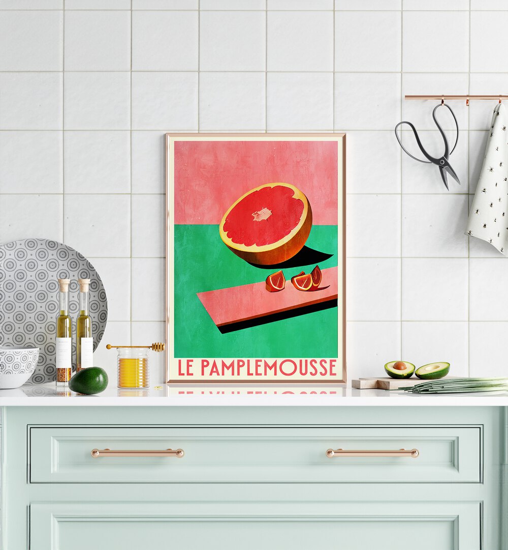 Transform your kitchen with vibrant LE PAMLEMOUSSE, KITCHEN POSTERS featuring a striking grapefruit design.