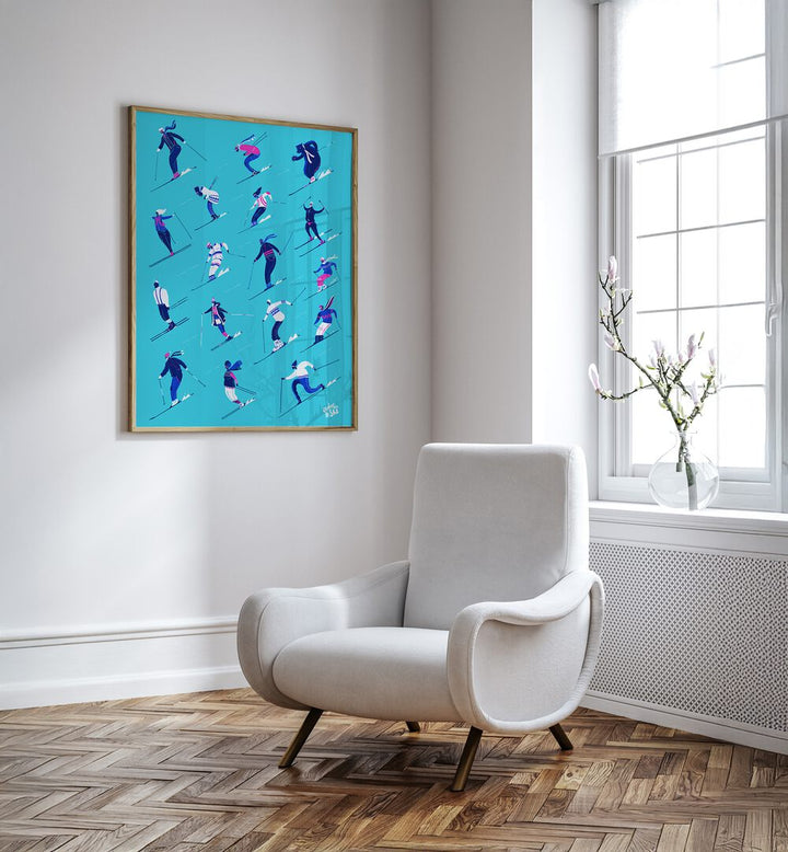 Stylish LE SKI BLUE sports poster showcasing dynamic ski action, perfect for winter sports enthusiasts' decor.
