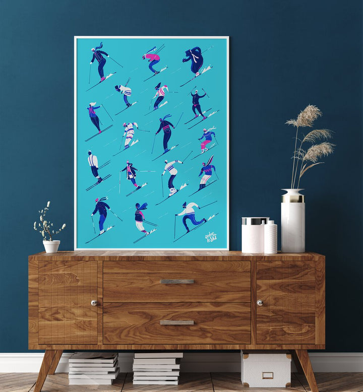 Stylish LE SKI BLUE, SPORTS POSTERS showcasing dynamic skiers, perfect for winter sports enthusiasts' decor.