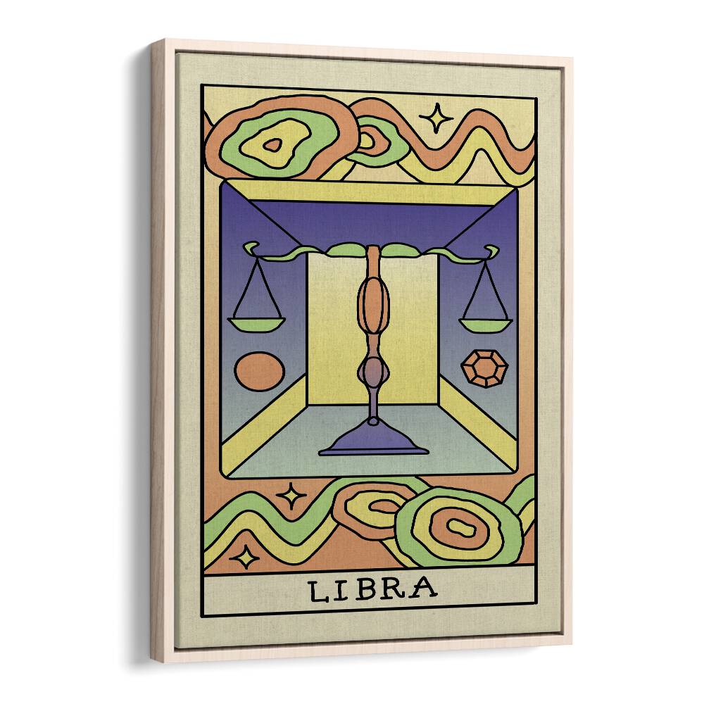 Libra Zodiac & Tarot Art Artwork in Oak Wood Floater Frame