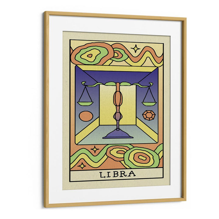 Libra Zodiac & Tarot Art Artwork in Oak Wood Frame With Mount