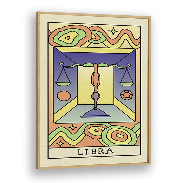 Libra Zodiac & Tarot Art Artwork in Oak Wood Plain Frame