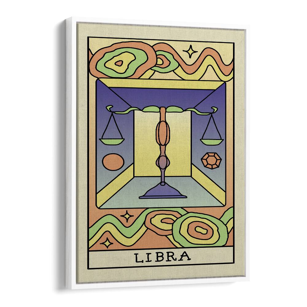 Libra Zodiac & Tarot art painting Artwork in White Floater Frame