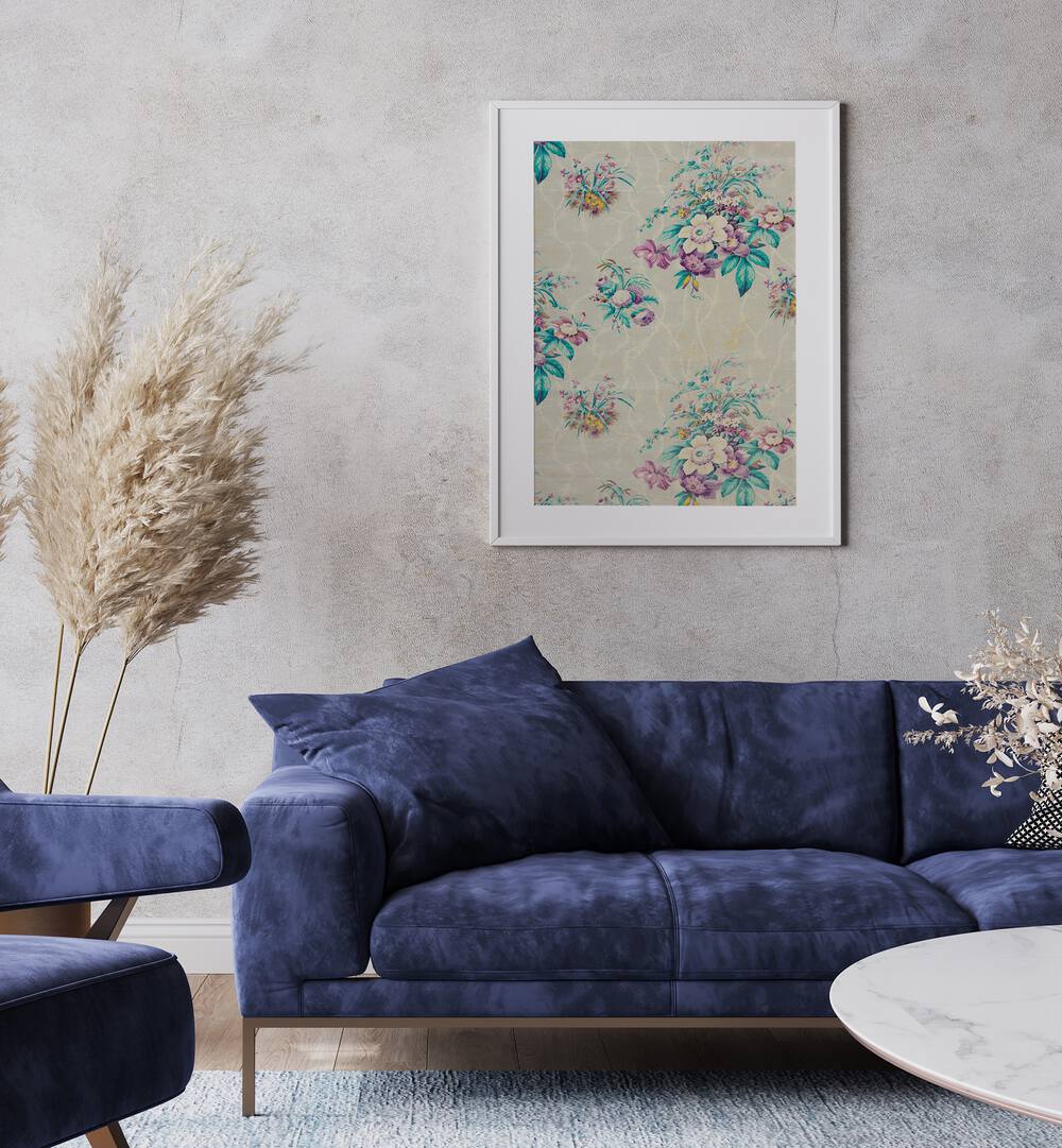 Light Blue Floral  I Botanical Flower Paintings Artwork Placed on a wall