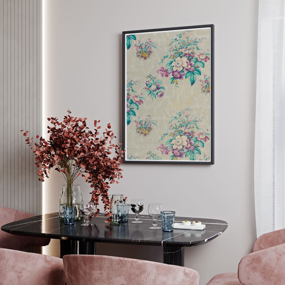 Light Blue Floral  I Botanical Flower Paintings Artwork Placed on a wall