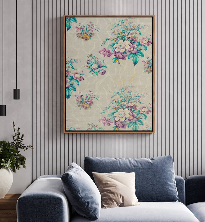 Light Blue Floral  I Botanical Flower Paintings Artwork Placed on a wall