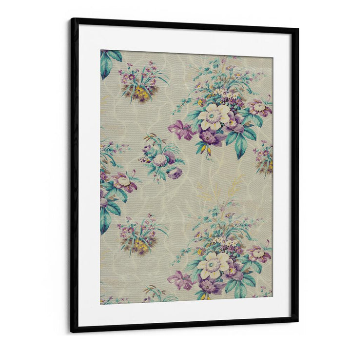 Light Blue Floral  I  Botanical Flower Paintings Artwork  in Black Frame With Mount