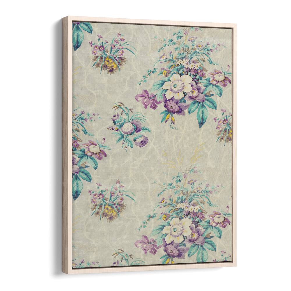 Light Blue Floral  I Botanical Flower Paintings Artwork in Oak Wood Floater Frame