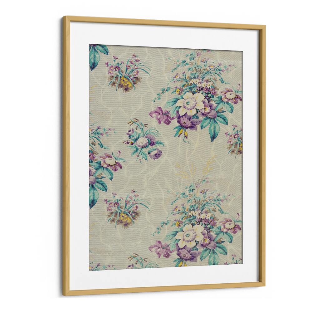 Light Blue Floral I Botanical Flower Paintings Artwork in Oak Wood Frame With Mount