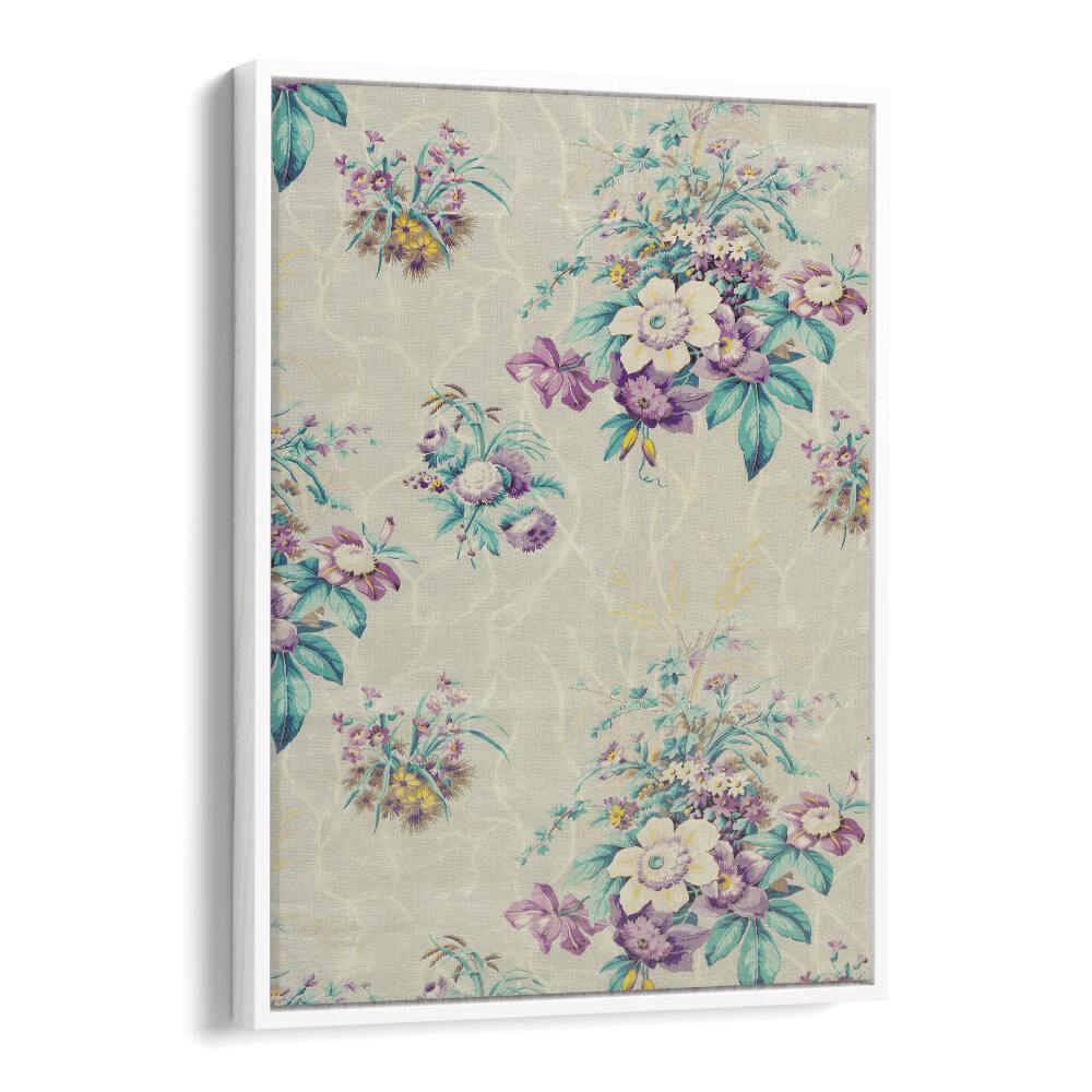 Light Blue Floral  I Botanical Flower Paintings Artwork  in White Floater Frame