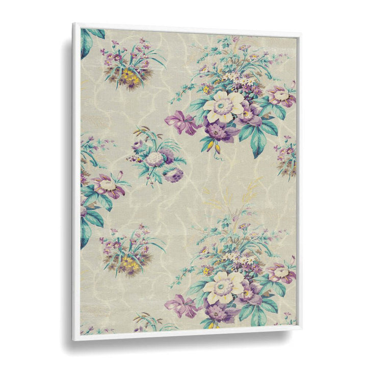 Light Blue Floral I  Botanical Flower Paintings Artwork  in White Plain Frame