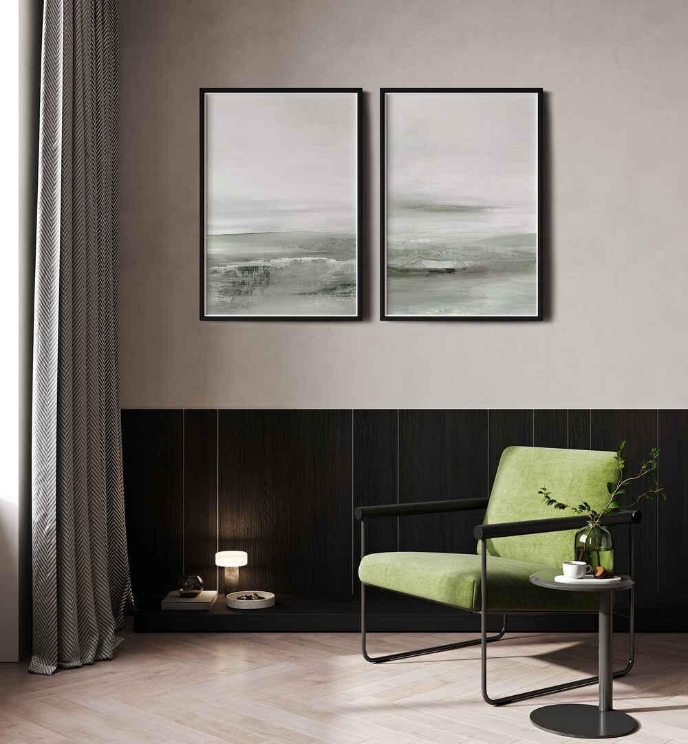 Transform your space with the LIGHT DAWN SET, SET OF 2 PAINTINGS, featuring serene pastel sunrise designs.