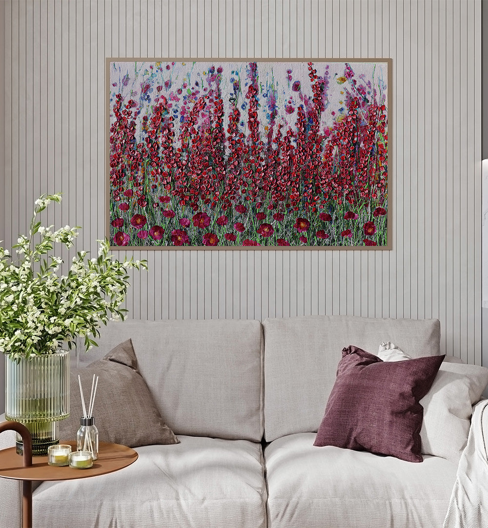 LIGHT PINK GARDEN , FLORAL FLOWER PAINTINGS