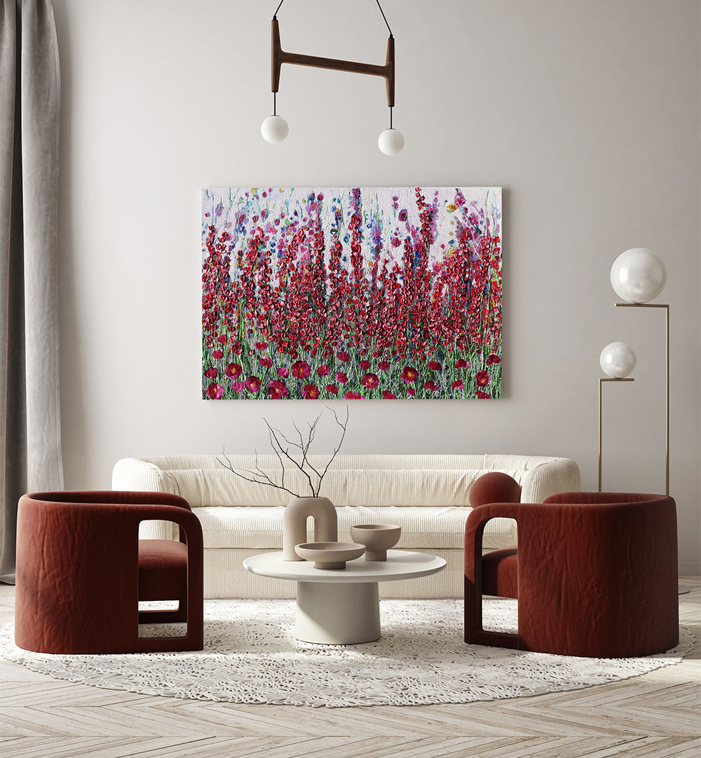 LIGHT PINK GARDEN , FLORAL FLOWER PAINTINGS