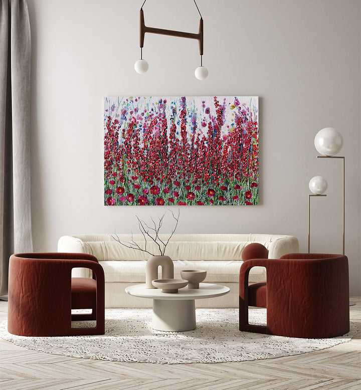 LIGHT PINK GARDEN , FLORAL FLOWER PAINTINGS