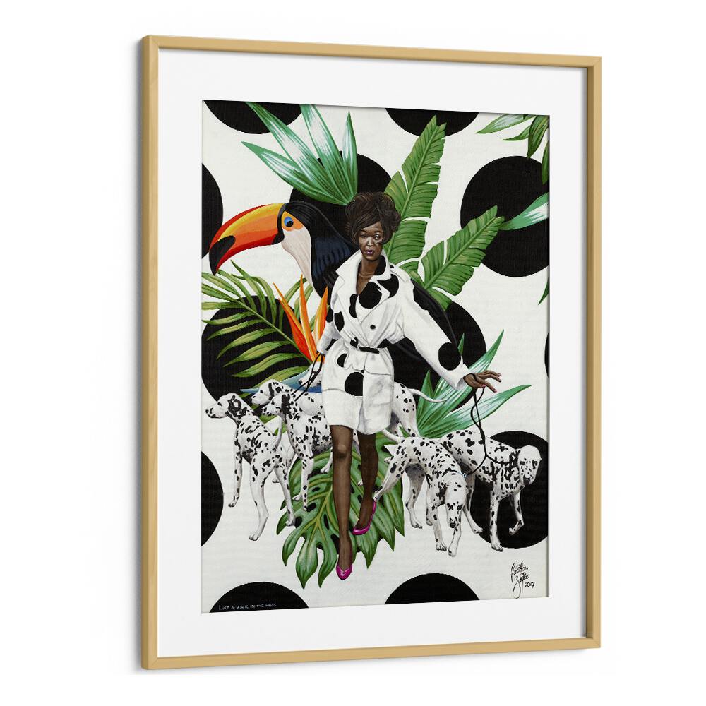 Like A Walk In The Park By Christian Beijer , African Painting Art in Oak Wood Frame With Mount
