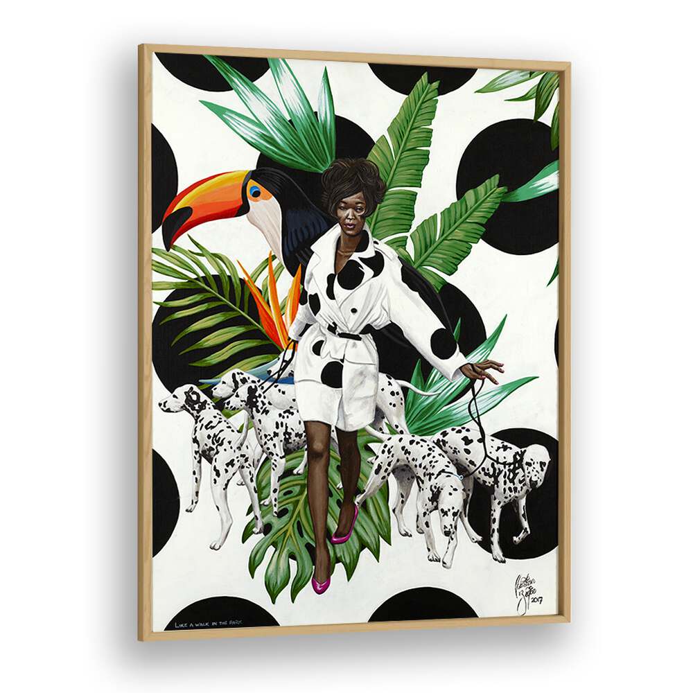 Like A Walk In The Park By Christian Beijer , African Painting Art in Oak Wood Plain Frame