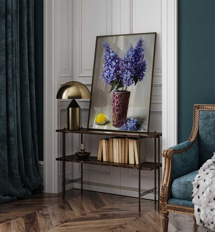 LILACS AND LEMON , FLORAL FLOWER PAINTINGS