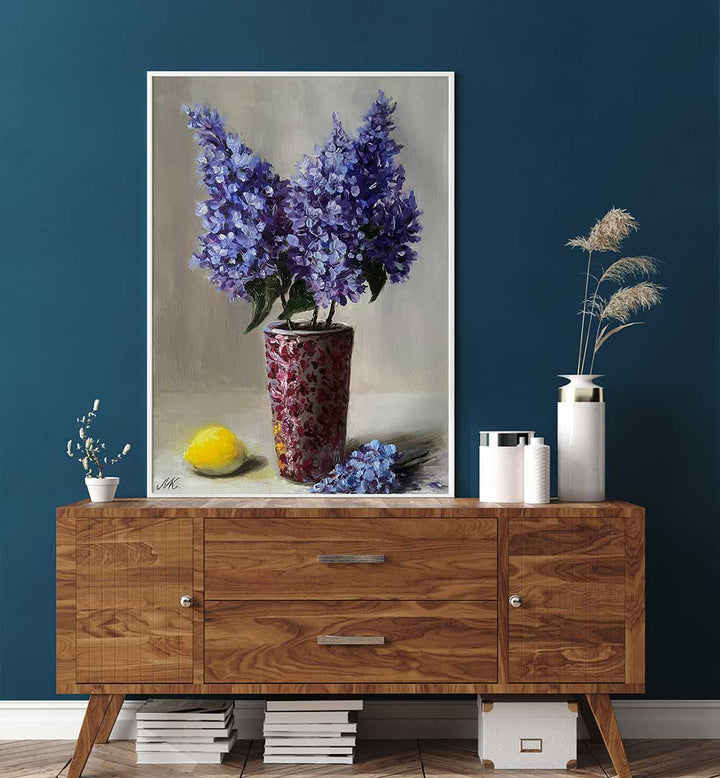 LILACS AND LEMON , FLORAL FLOWER PAINTINGS