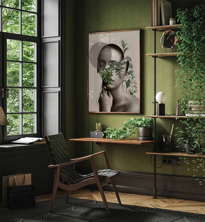 LILI I, PORTRAITS: Elegant abstract wall art blending emotion and artistry in a stylish interior setting.