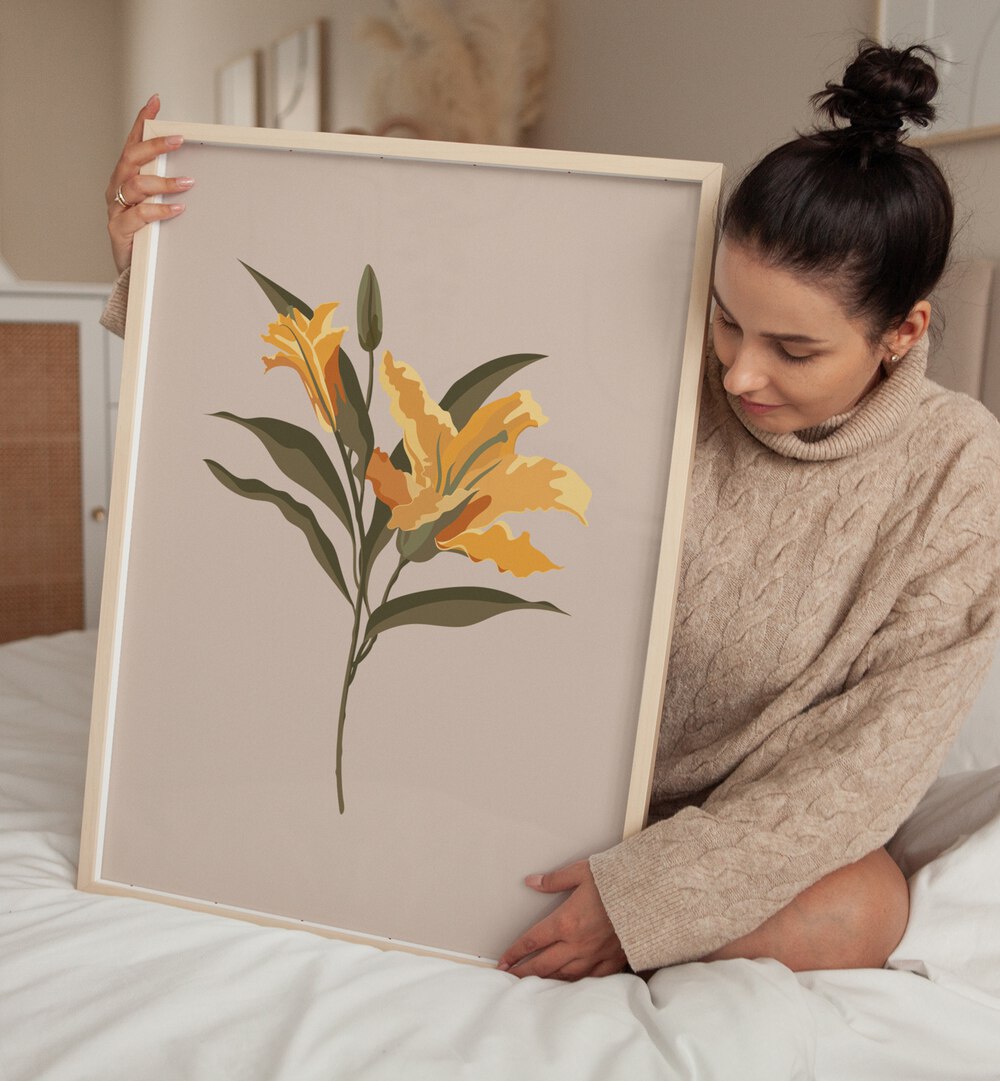 Lily Flower Botanical Flower Paintings Artwork With Lady