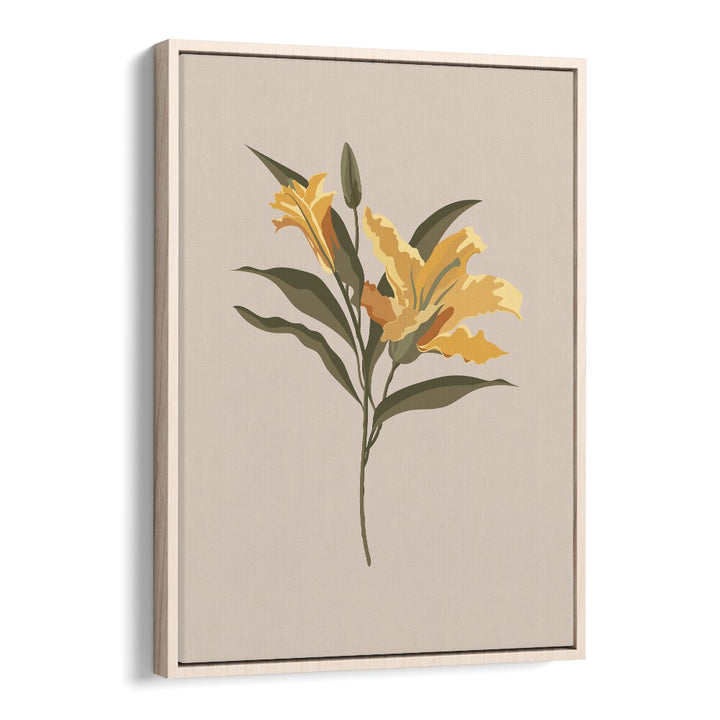 Lily FlowerBotanical Flower Paintings Artwork in Oak Wood Floater Frame