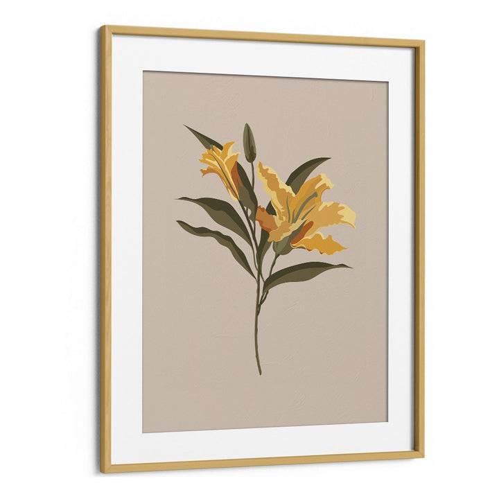 Lily Flower Botanical Flower Paintings Artwork in Oak Wood Frame With Mount