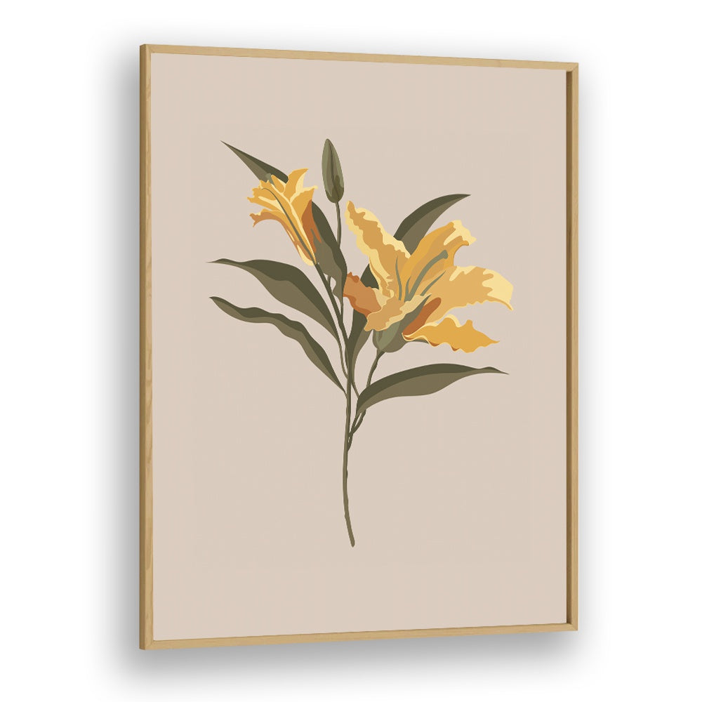 Lily Flower Botanical Flower Paintings Artwork in Oak Wood Plain Frame